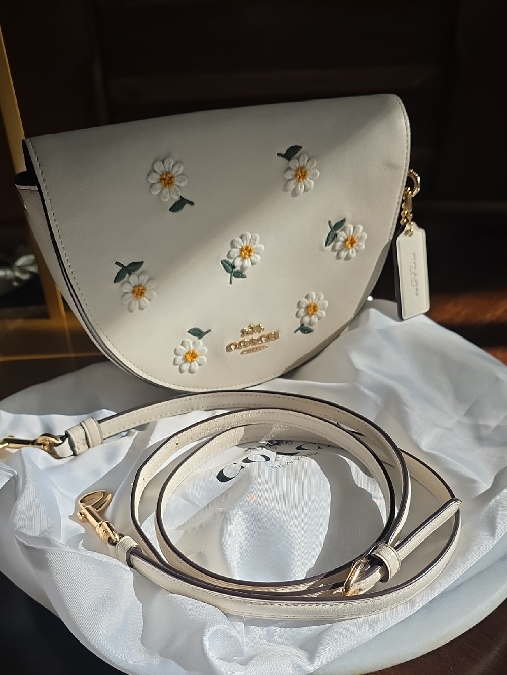 Coach 2021 White Daisy Appliqué Leather Crossbody Bag